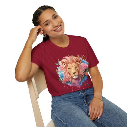 Lion Shirt Unisex Floral Lion Tee 100 Percent Cotton Softstyle Gildan 64000