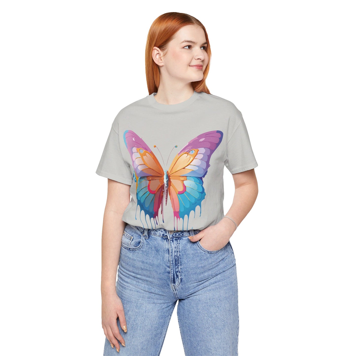 Natural Cotton Tee Shirt with Butterfly