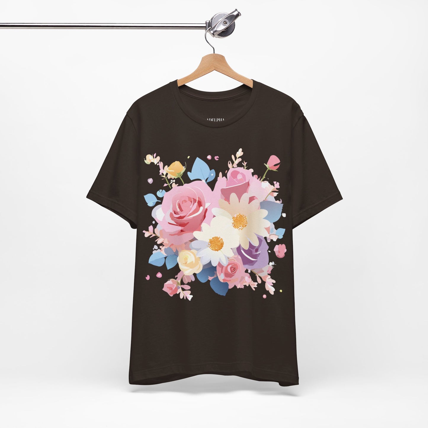 Natural Cotton Tee Shirt with Flowers