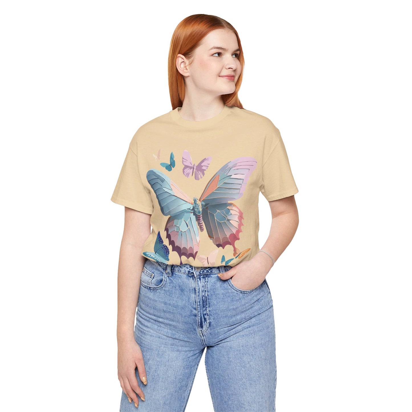 Natural Cotton Tee Shirt with Butterfly