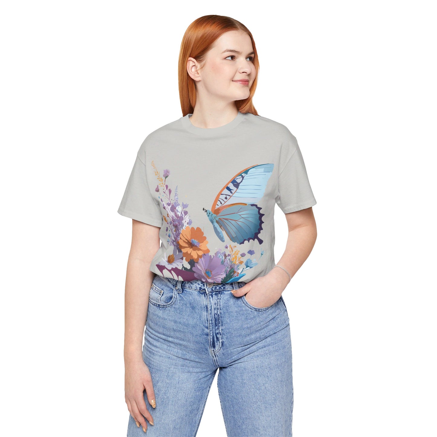 Natural Cotton Tee Shirt with Butterfly