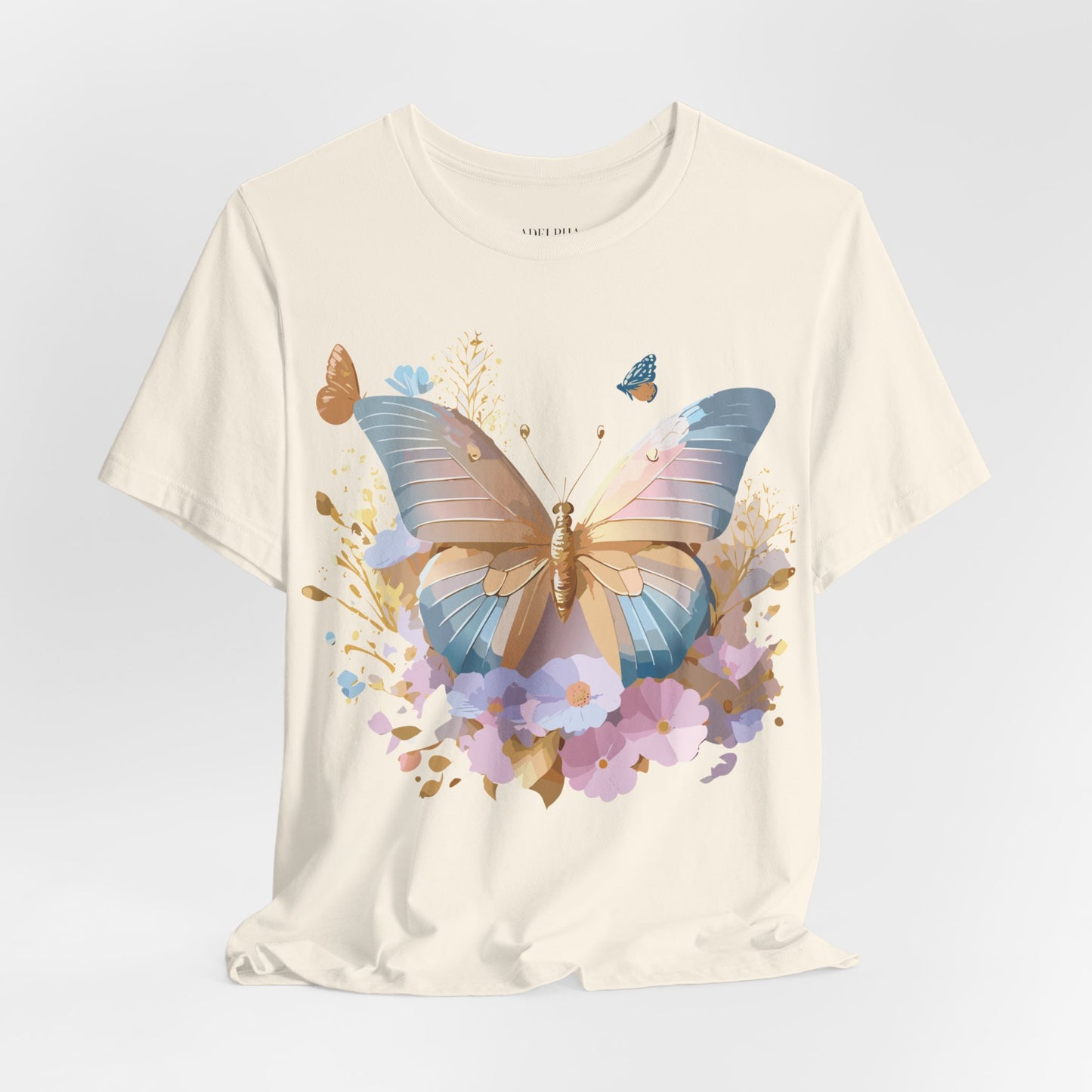 Natural Cotton Tee Shirt with Butterfly