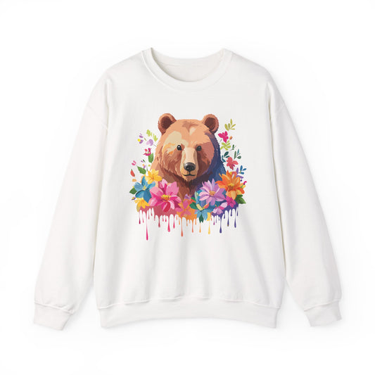 Unisex Floral Bear Sweatshirt, Animals Sweatshirt, Floral Sweatshirt, Art Design Sweatshirt