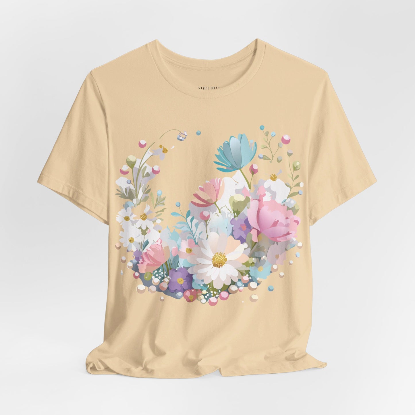 Natural Cotton Tee Shirt with Flowers