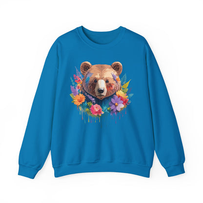 Unisex Floral Bear Sweatshirt Art Design Animals Gildan 18000 Crewneck