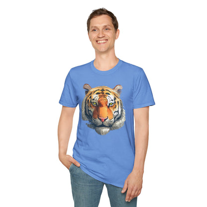 Tiger Print T Shirt Unisex Animal Tee 100 Percent Cotton Softstyle Gildan 64000