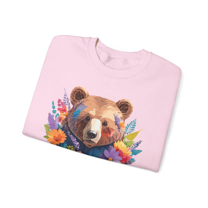 Unisex Floral Bear Sweatshirt Art Design Animals Gildan 18000 Crewneck