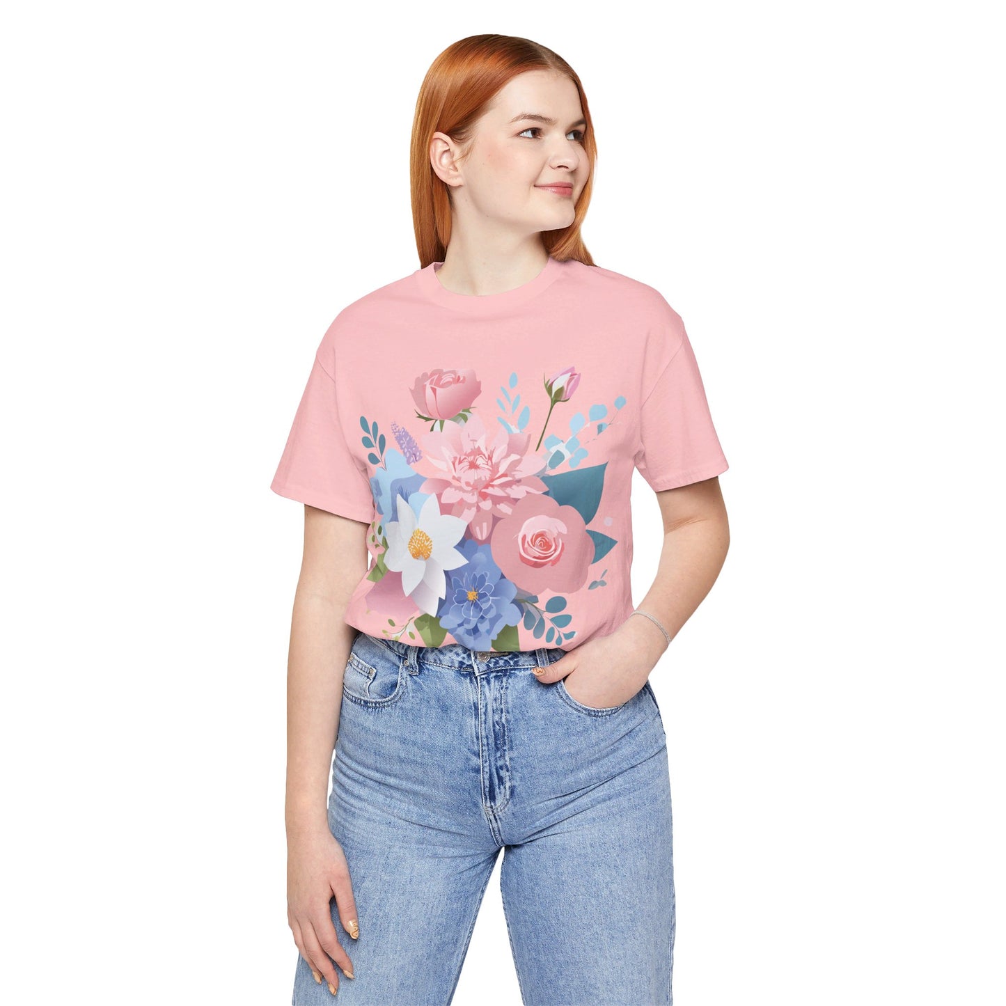 T-shirt en coton naturel avec fleurs