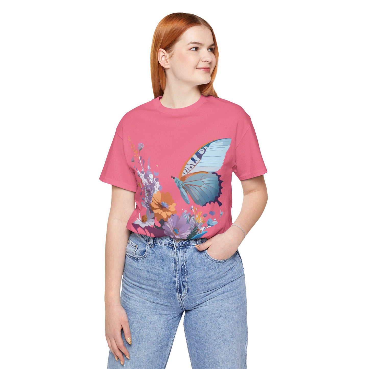 Natural Cotton Tee Shirt with Butterfly