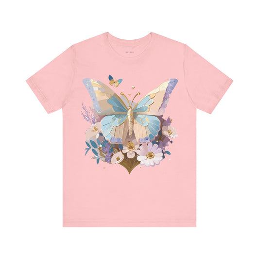 Natural Cotton Tee Shirt with Butterfly