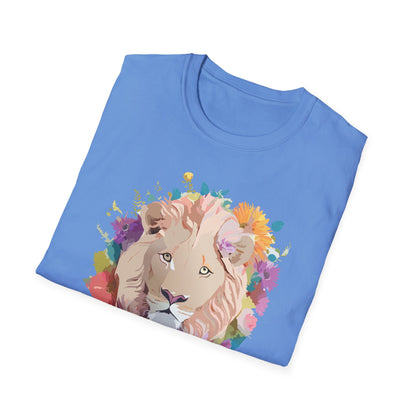 Unisex Lion Shirt Floral Lion Tee Softstyle Gildan 64000 100 Percent Cotton