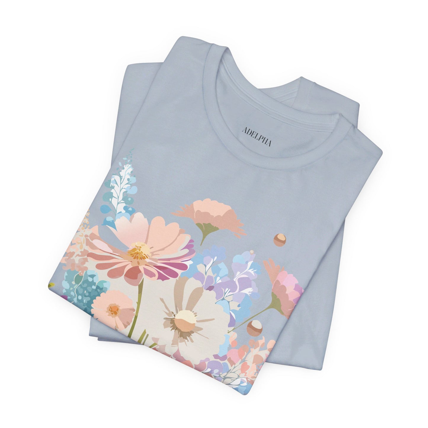 Natural Cotton Tee Shirt with Flowers