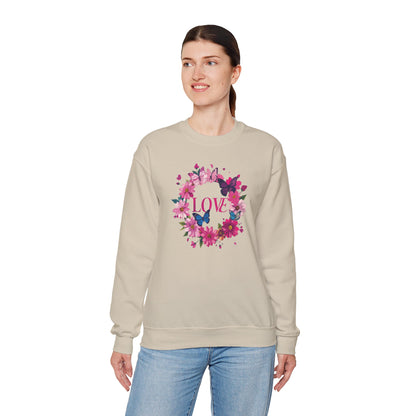 Unisex Floral Love Sweatshirt Butterfly Print 50 50 Cotton Poly Valentines Day