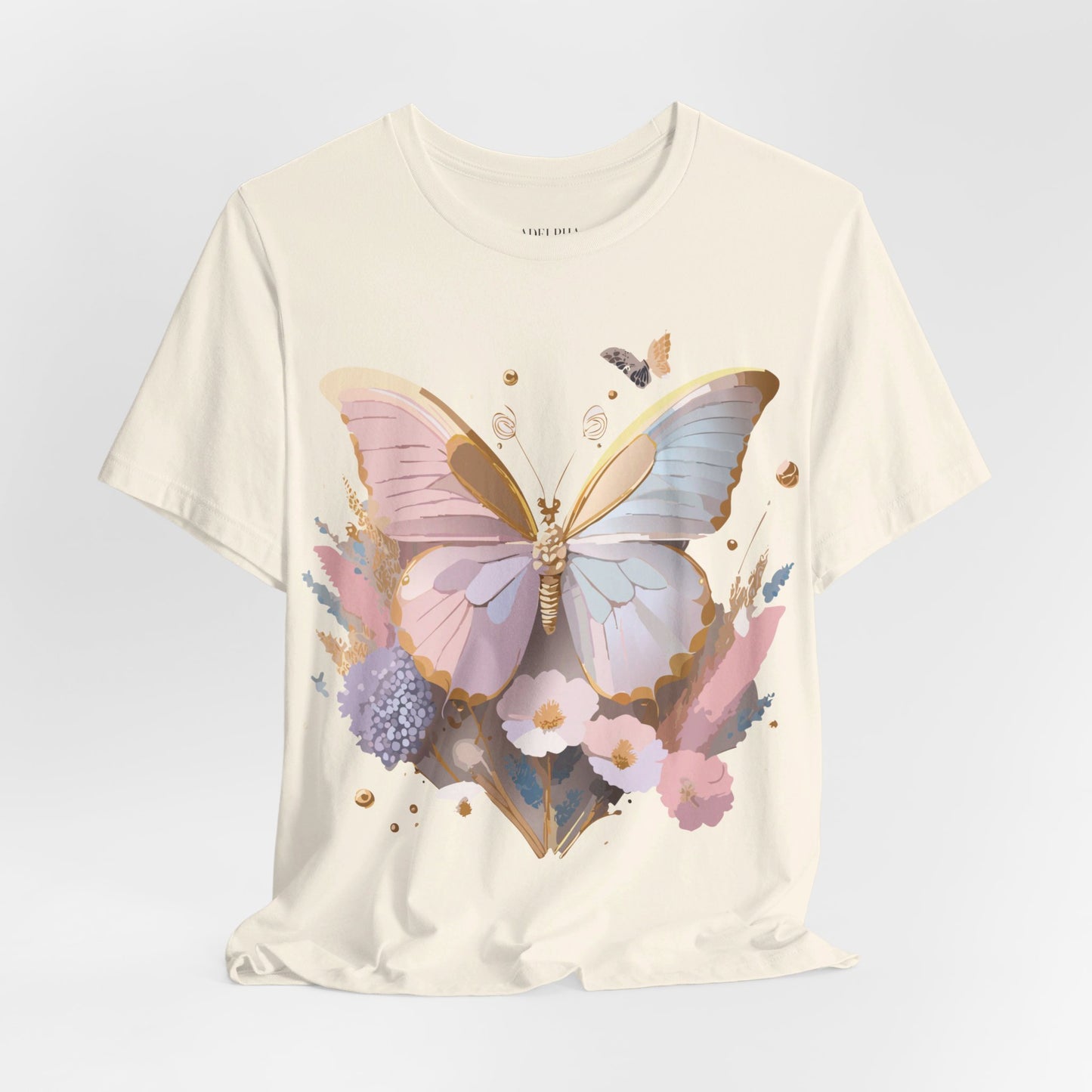 Natural Cotton Tee Shirt with Butterfly