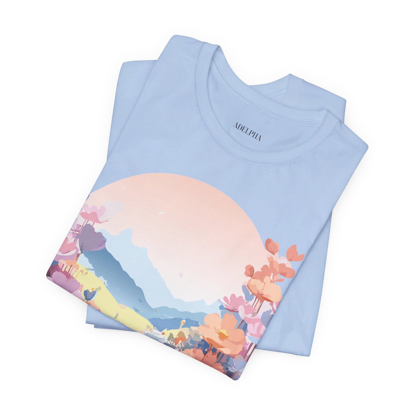 Natural Cotton Tee Shirt with Flowers