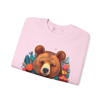 Unisex Floral Bear Sweatshirt Art Design Gildan 18000 Heavy Blend Crewneck