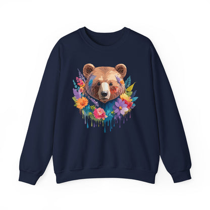 Unisex Floral Bear Sweatshirt Art Design Animals Gildan 18000 Crewneck