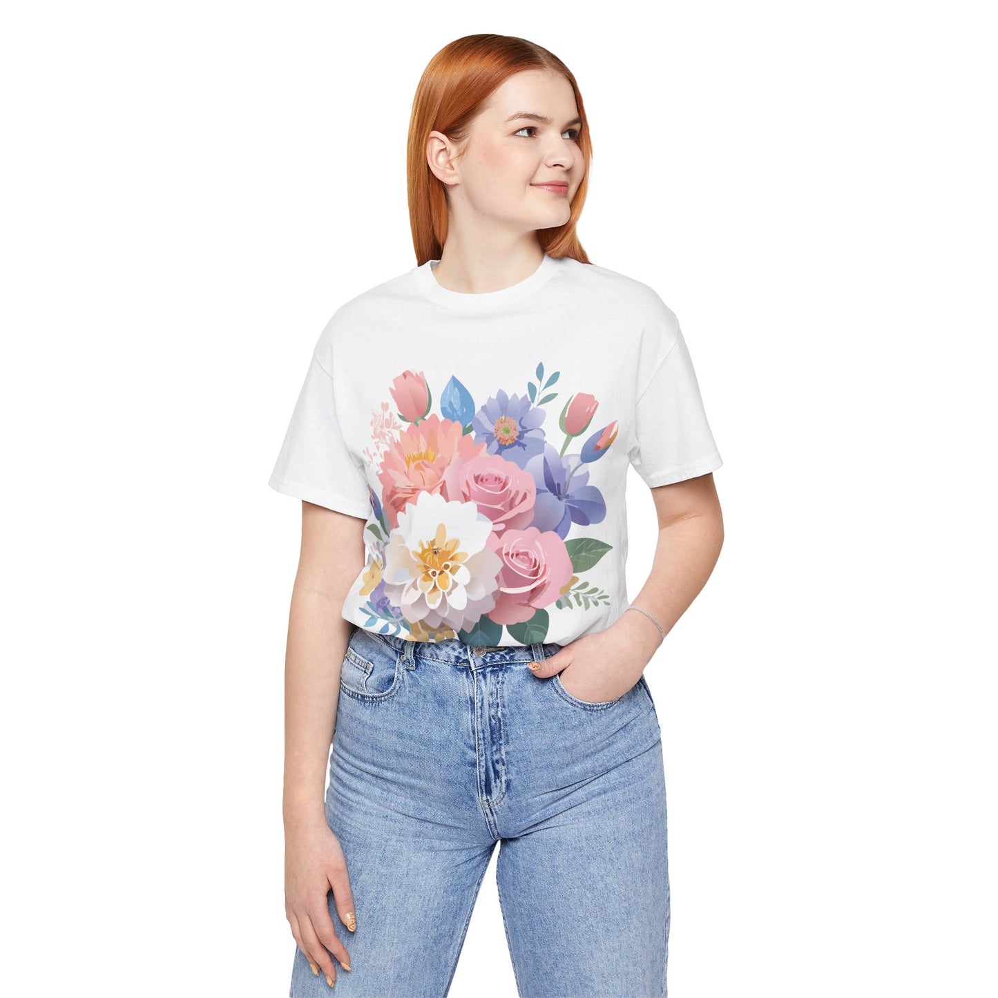 T-shirt en coton naturel avec fleurs