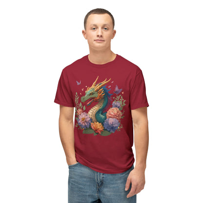 Dragon Art Tee Unisex Vintage Floral Tee Full Color Print HD Cotton