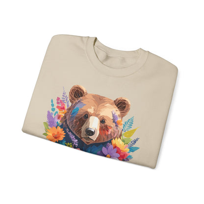 Unisex Floral Bear Sweatshirt Art Design Animals Gildan 18000 Crewneck