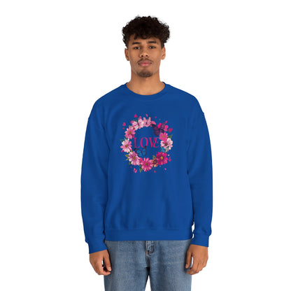 Unisex Floral Love Sweatshirt Butterfly Print 50 50 Cotton Poly Valentines Day