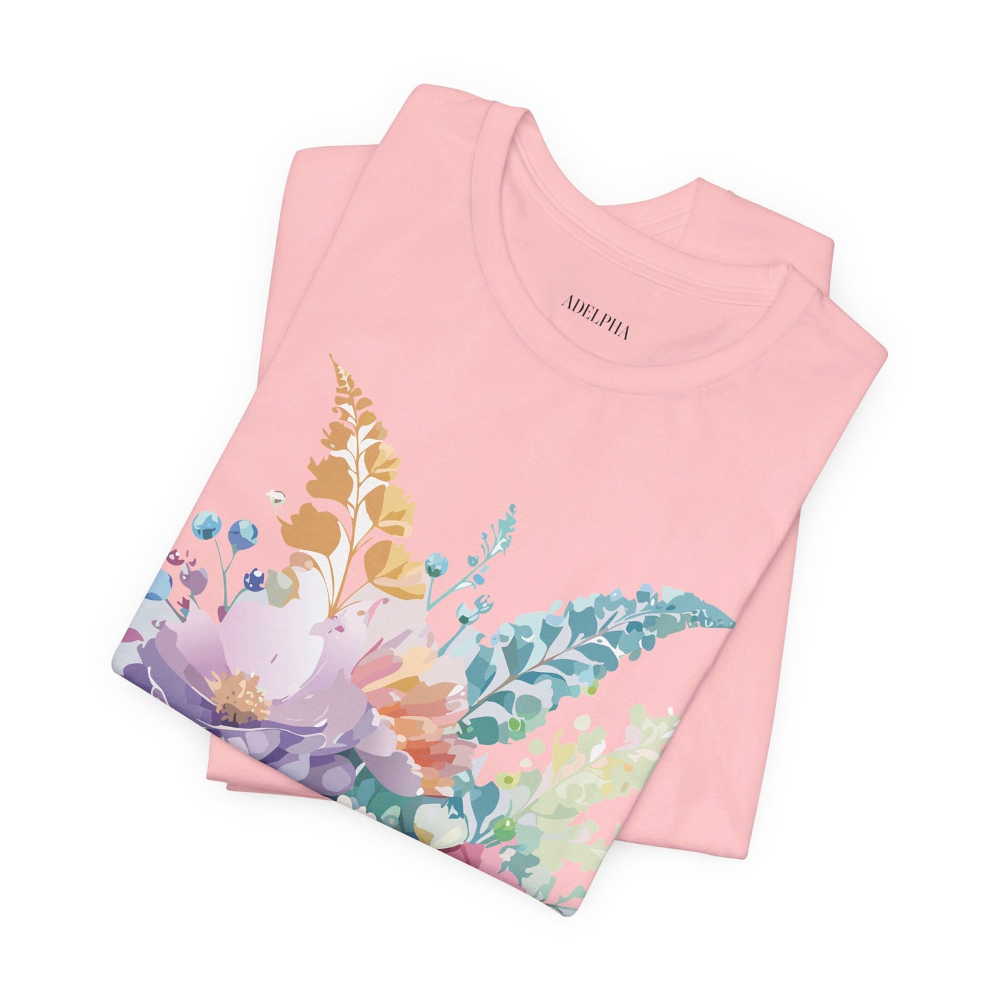 Natural Cotton Tee Shirt with Flowers