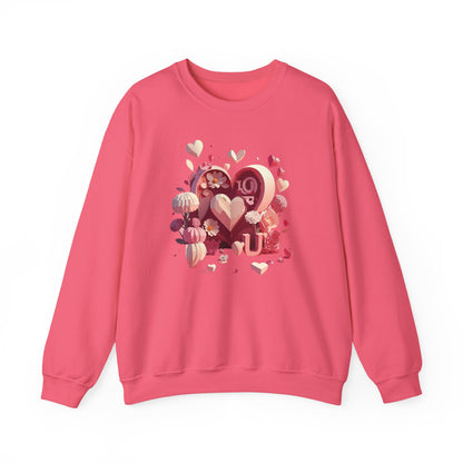 Unisex Floral Big Heart Sweatshirt Love Floral Valentine Day Cotton Poly Blend