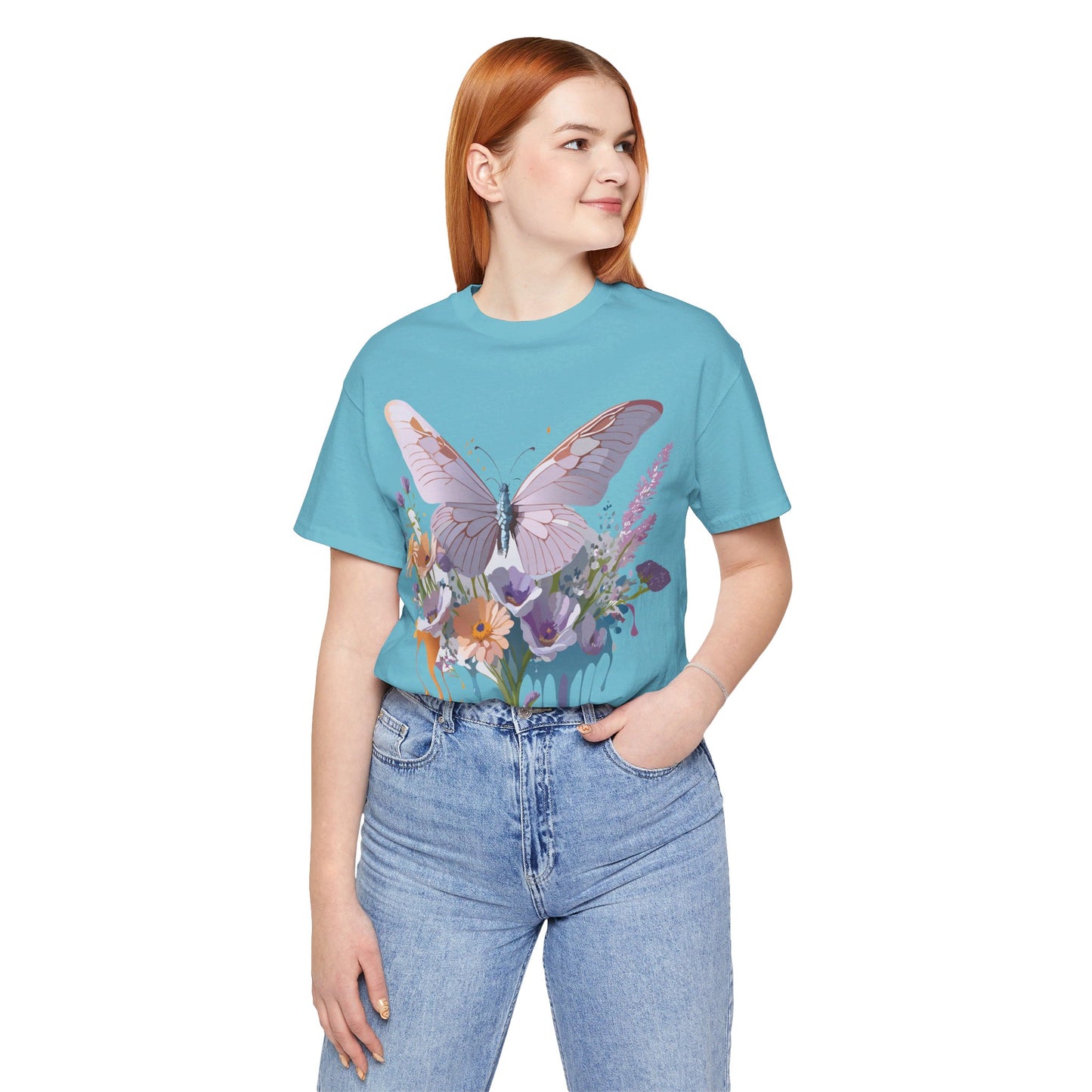 Natural Cotton Tee Shirt with Butterfly