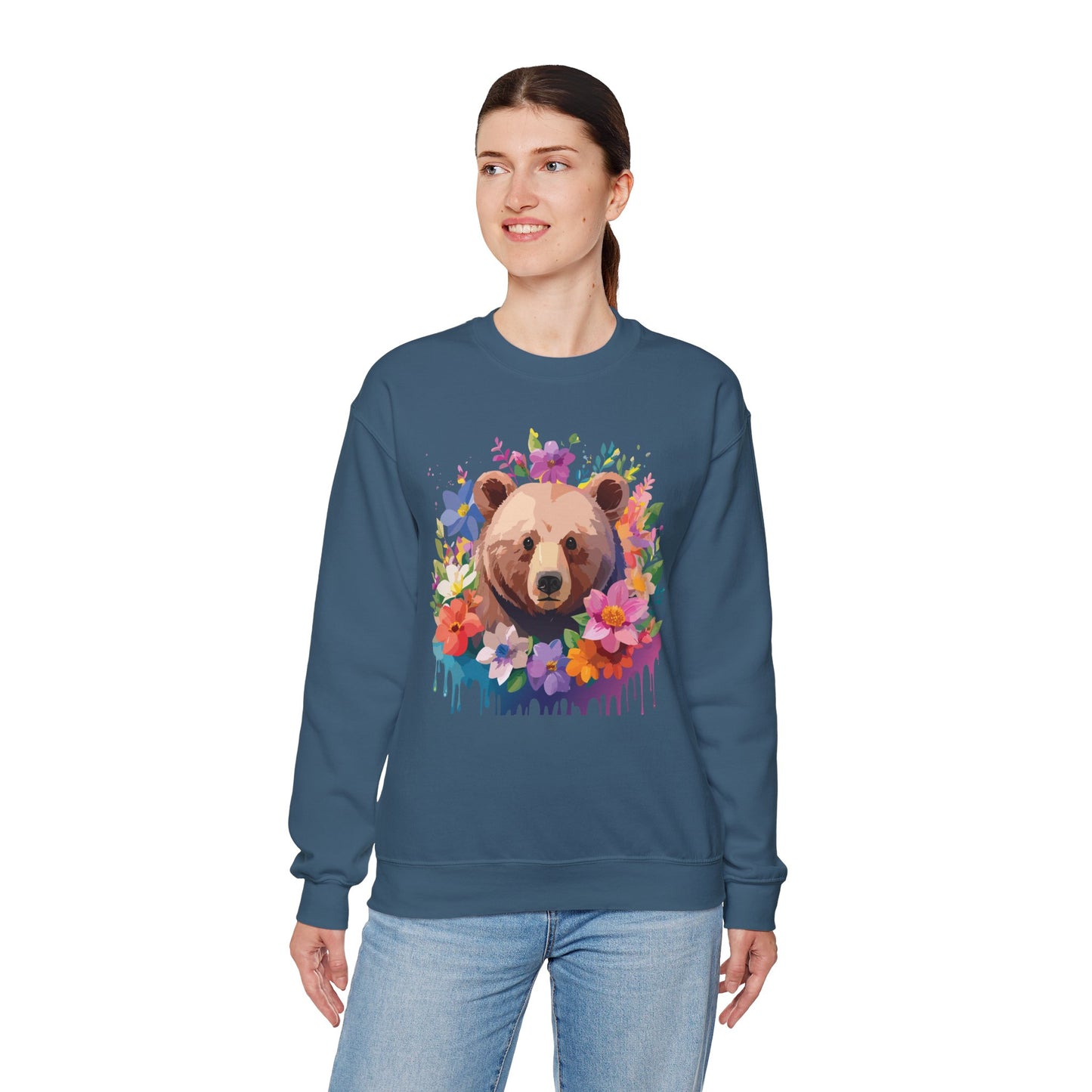 Unisex Floral Bear Sweatshirt, Animals Sweatshirt, Floral Sweatshirt, Art Design Sweatshirt