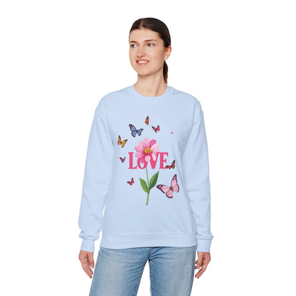 Unisex Floral Love Sweatshirt Valentines Day Cotton Poly Blend Butterfly