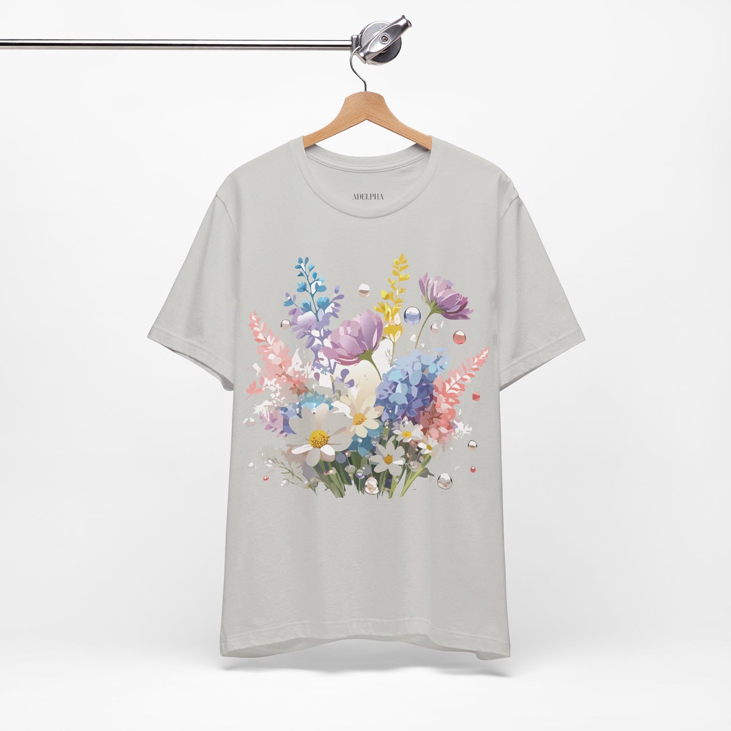 Natural Cotton Tee Shirt with Flowers