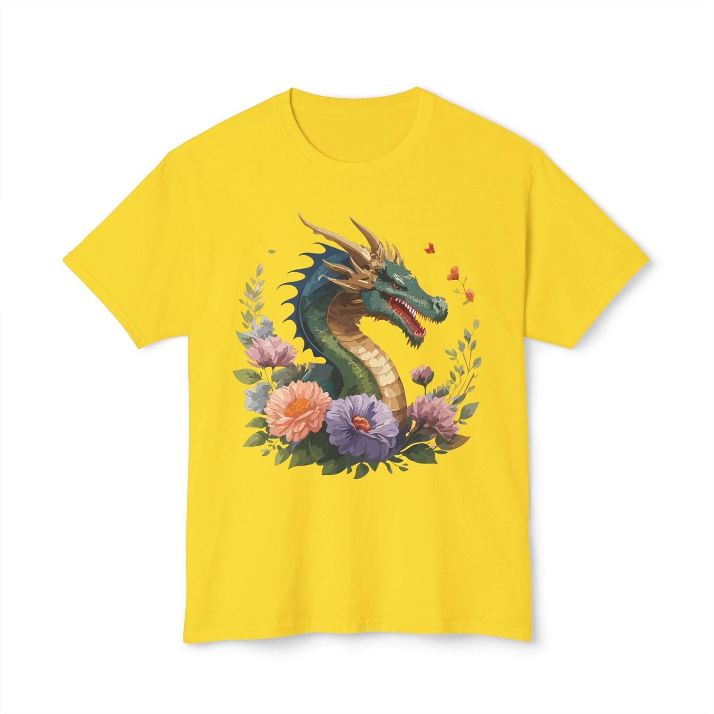 Dragon T-Shirt, Vintage Dragon Tee, Floral Tees, Dragon Art Design Shirt, Tee Shirt with Dragon 4