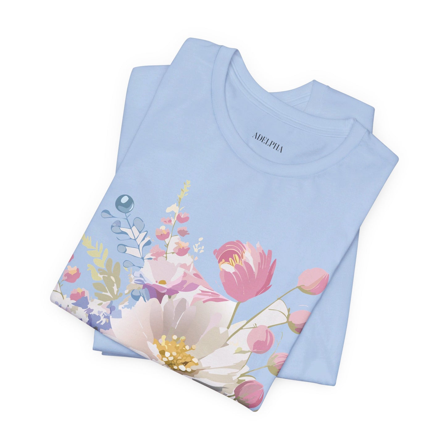 Natural Cotton Tee Shirt with Flowers