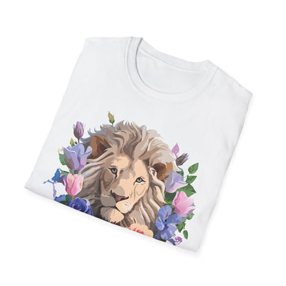 Unisex Floral Lion Tee Shirt Softstyle Gildan 64000 100 Percent Cotton