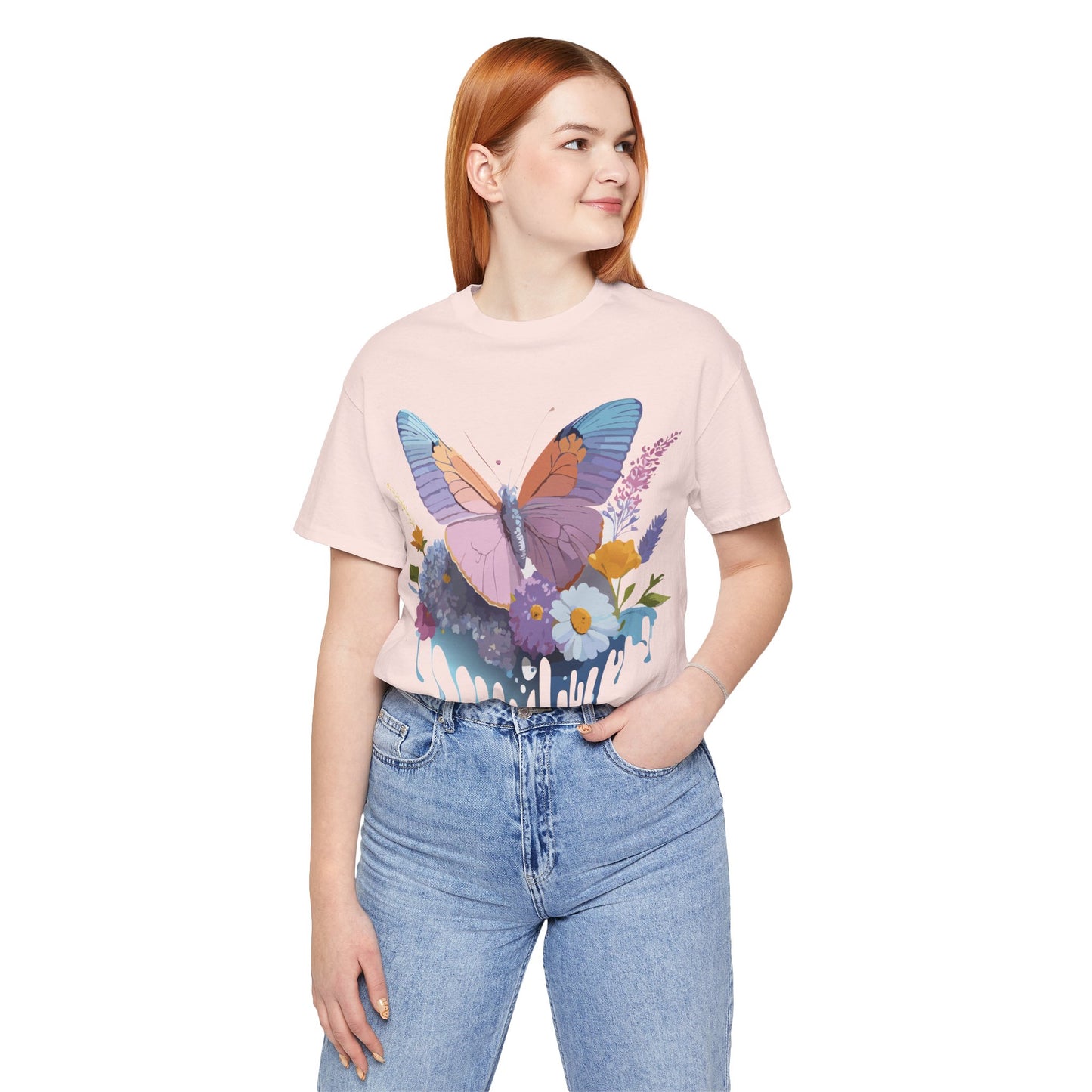 Natural Cotton Tee Shirt with Butterfly