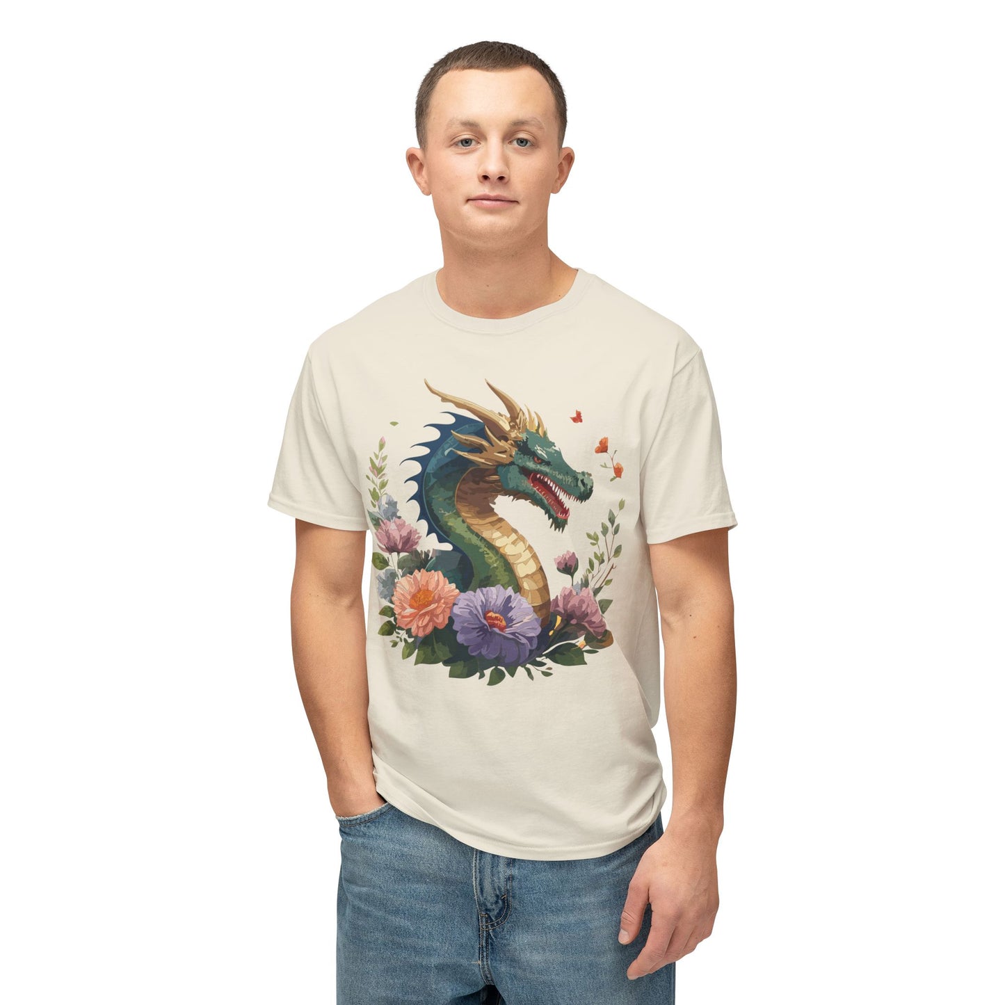 Dragon T-Shirt, Vintage Dragon Tee, Floral Tees, Dragon Art Design Shirt, Tee Shirt with Dragon 4