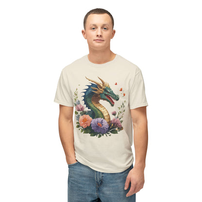 Dragon Art Design Shirt Unisex Cotton T Shirt Floral Print Tee