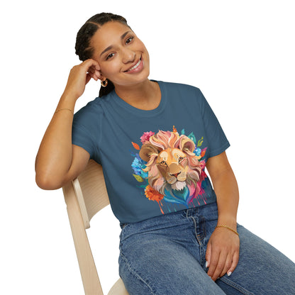 Lion Shirt Unisex Floral Lion Tee Gildan Softstyle 64000 Lightweight Cotton Tee