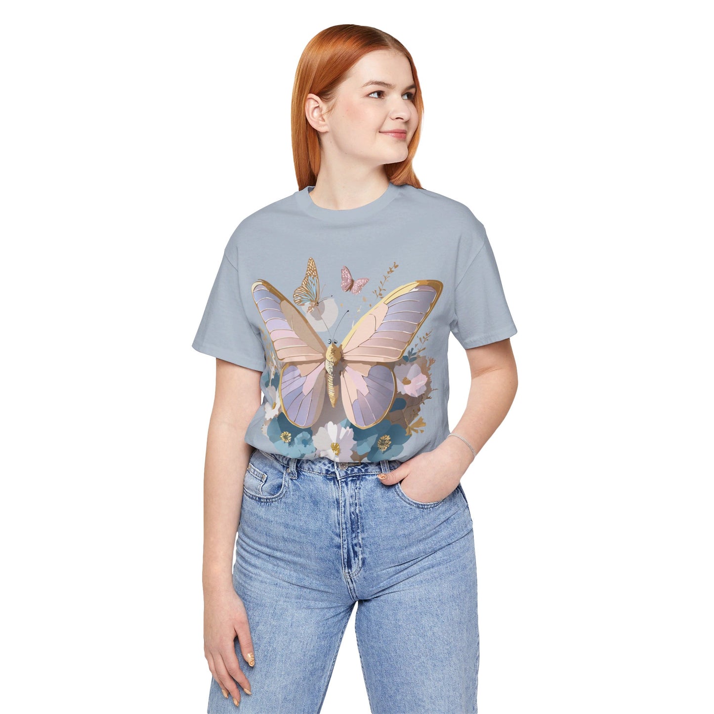 Natural Cotton Tee Shirt with Butterfly