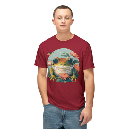 Vintage Frog Art T Shirt With Floral Full Color Print Unisex Tee