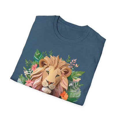 Lion Shirt Unisex Floral Lion Tee Animal Print Short Sleeve Tee