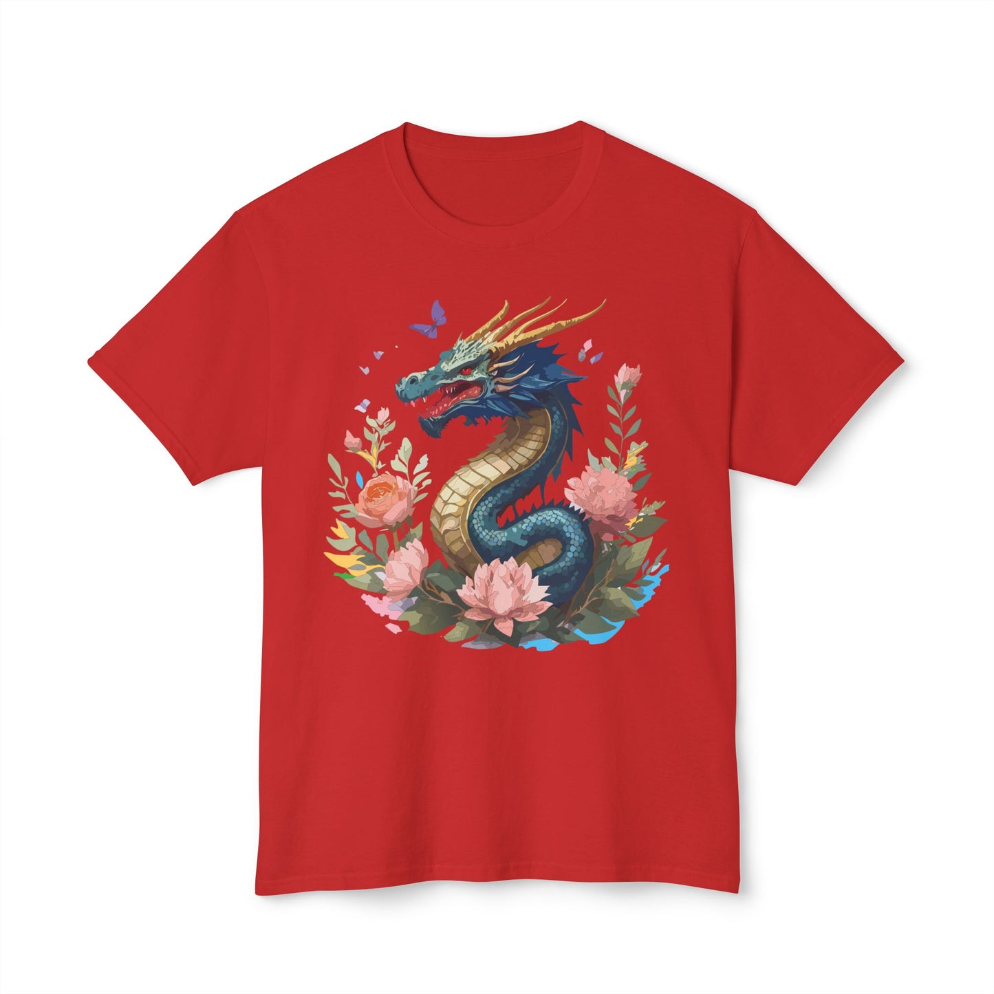 Dragon T-Shirt, Vintage Dragon Tee, Floral Tees, Dragon Art Design Shirt, Tee Shirt with Dragon 2