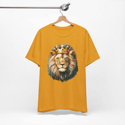 Lion with Crown Tee Unisex Cotton T-Shirt Regal King Lion Illustration, Wildlife Graphic Shirt - 1
