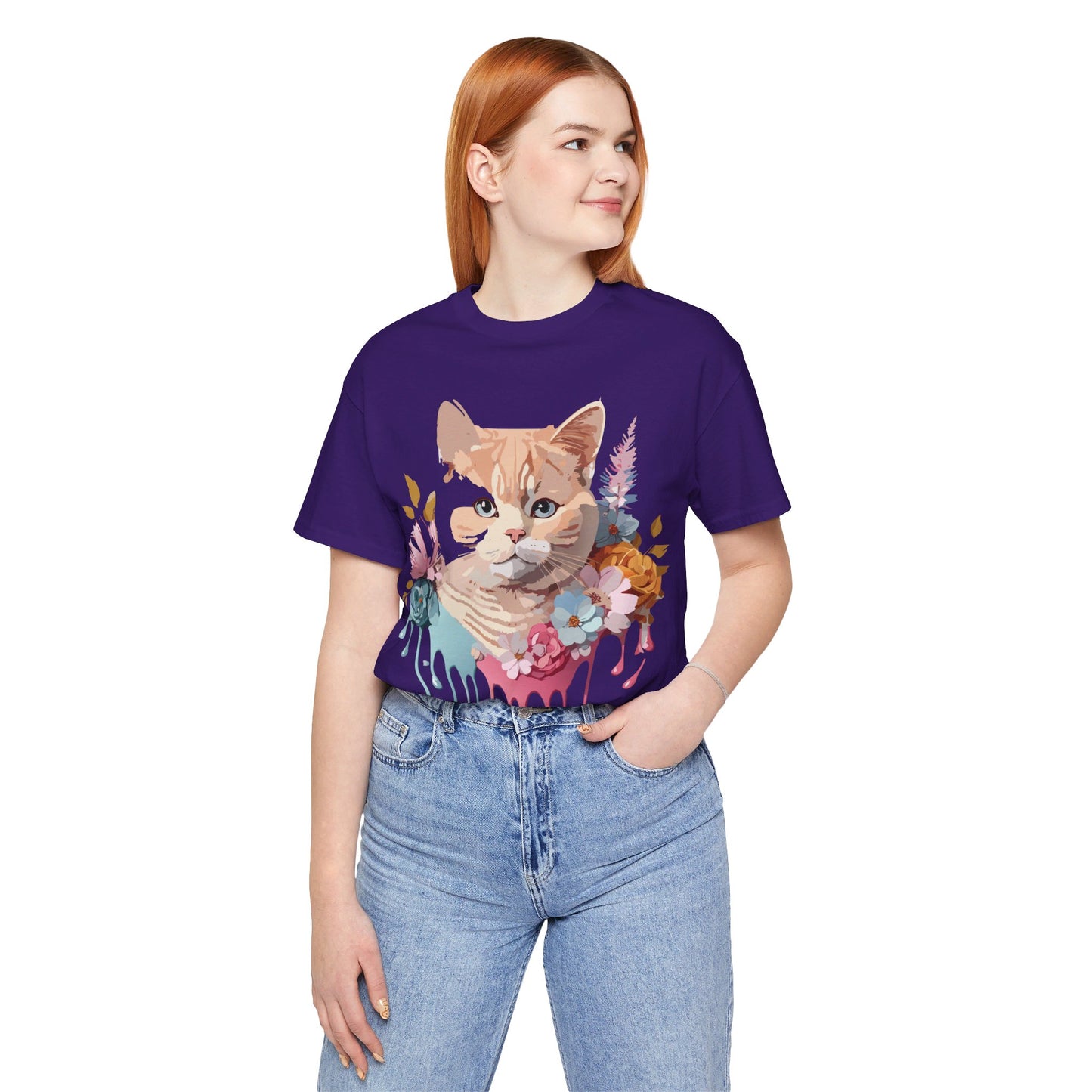 Natural Cotton Tee Shirt with Cat