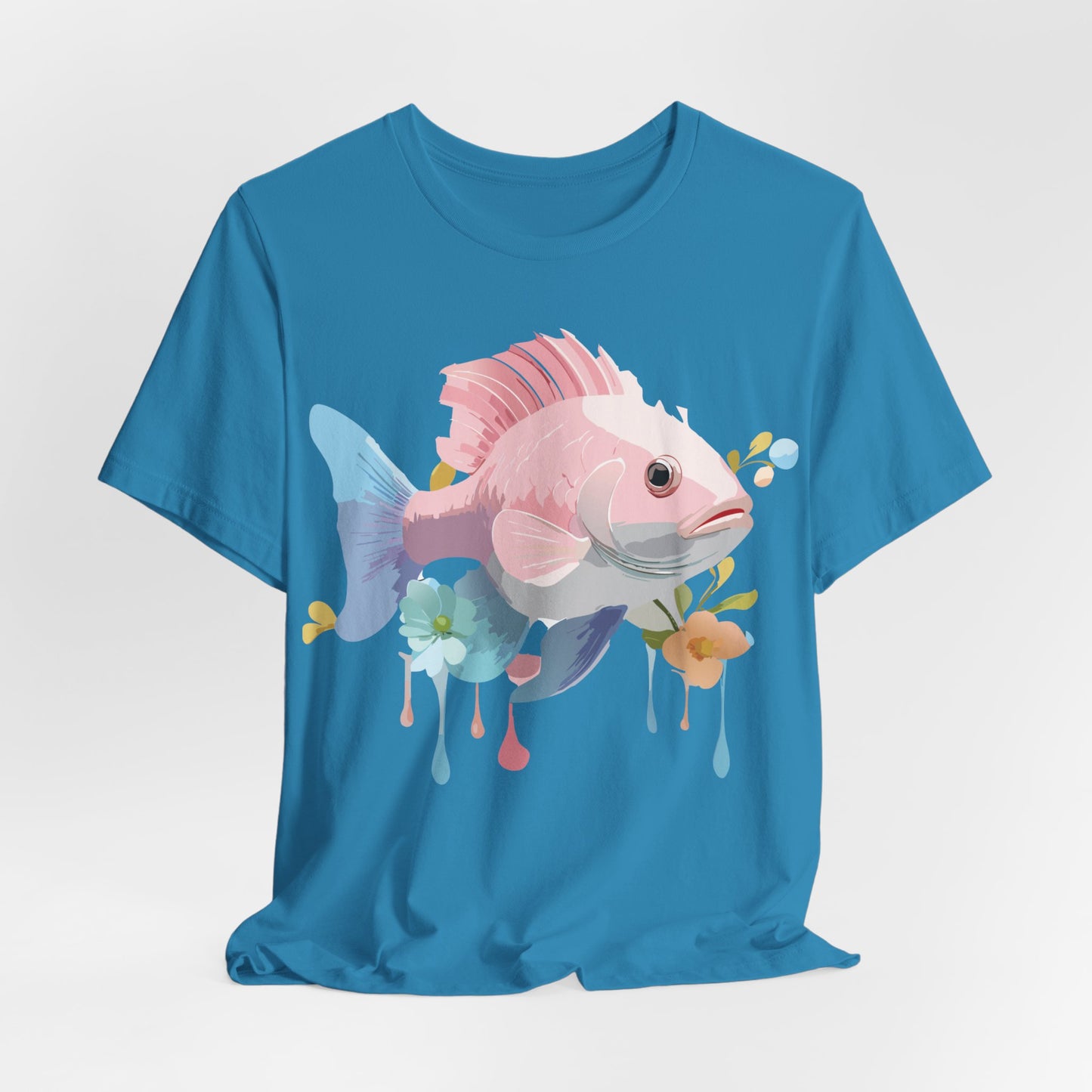 Natural Cotton Tee Shirt with Fish