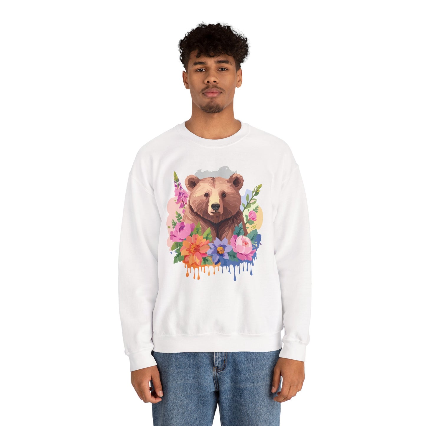 Unisex Floral Bear Sweatshirt, Animals Sweatshirt, Floral Sweatshirt, Art Design Sweatshirt