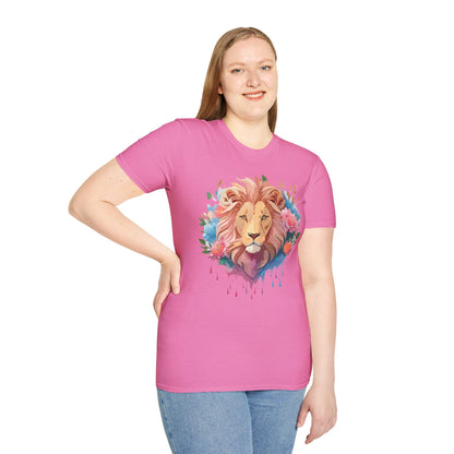 Lion Shirt Unisex Floral Lion Tee 100 Percent Cotton Softstyle Gildan 64000