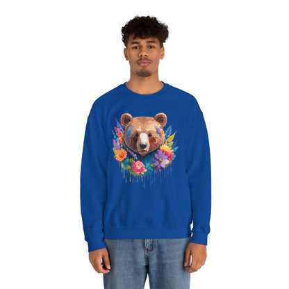 Unisex Floral Bear Sweatshirt Art Design Animals Gildan 18000 Crewneck