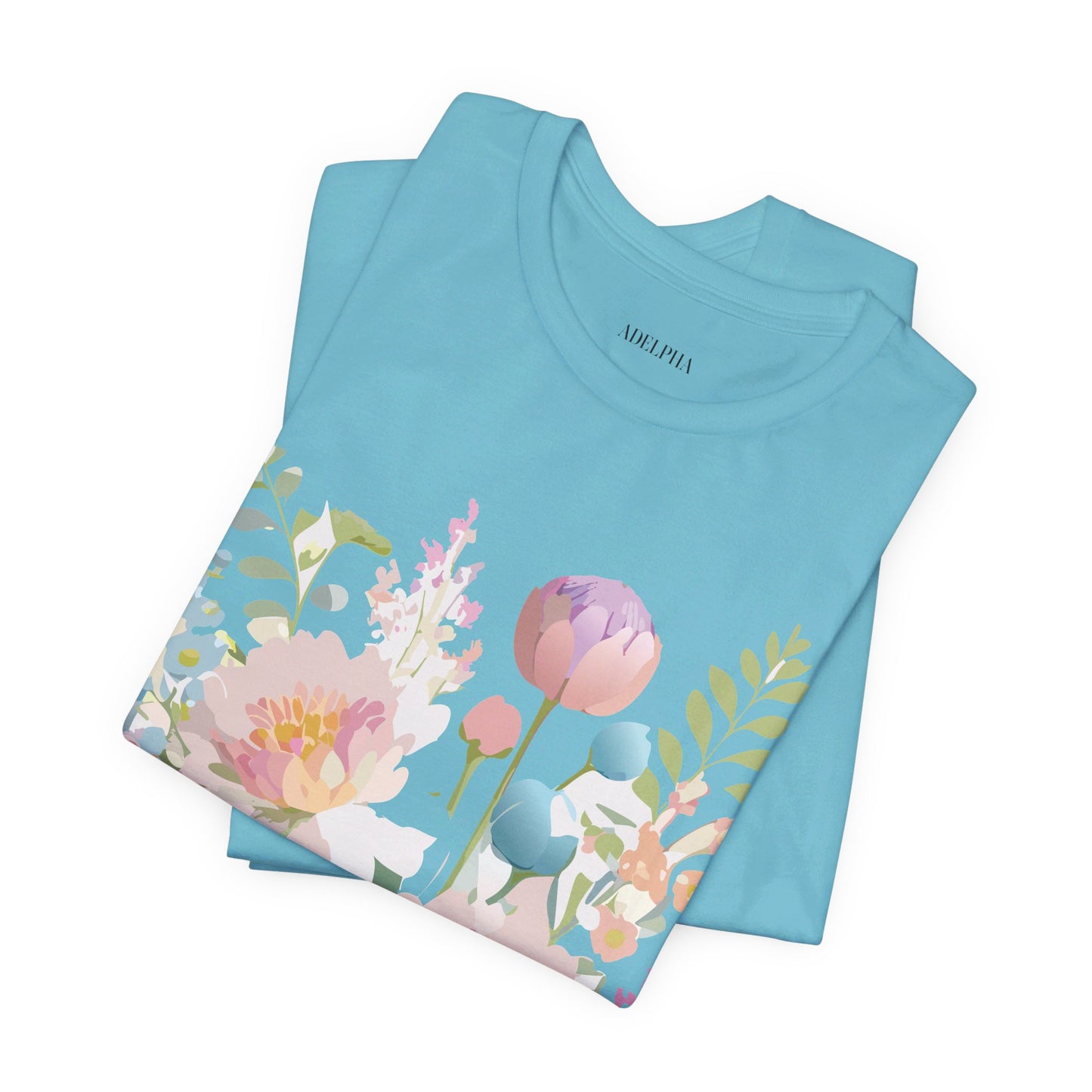 Natural Cotton Tee Shirt with Flowers