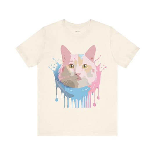 Natural Cotton Tee Shirt with Cat